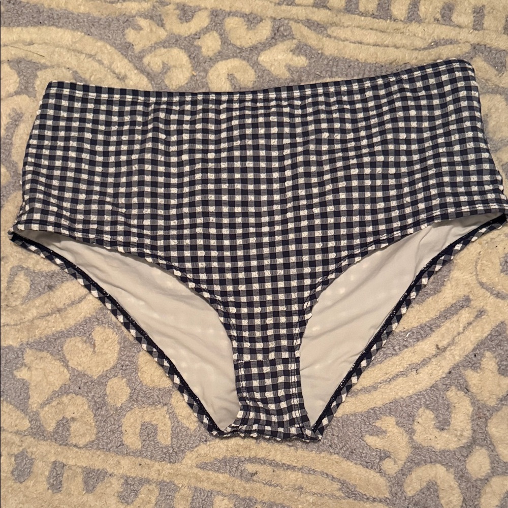 J. Crew Gingham Seersucker High Waist Bikini Bottom SZ XL - Picture 2 of 3